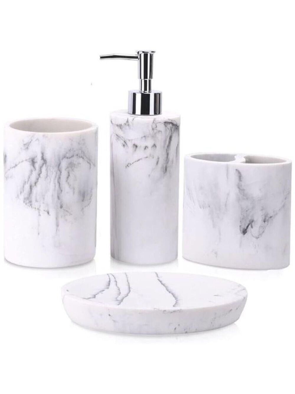 Marble bathroom accessory set vanity soap dispenser toothbrush holder decor